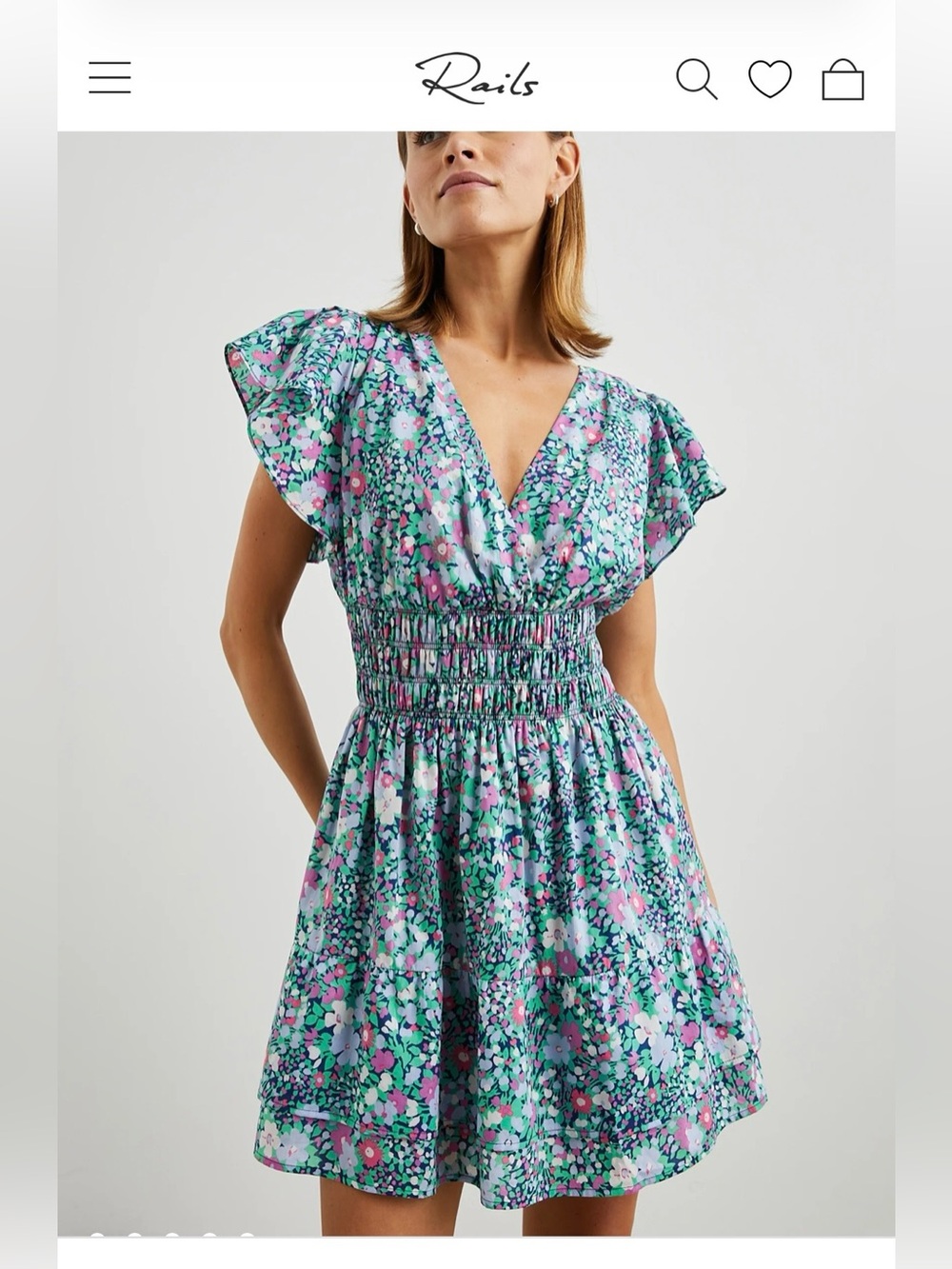 Fun NWT RAILS Kimora Floral Tie-Back Smocked Waist Mini Dress, Sz S